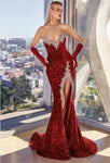 #CP639 STRAPLESS SEQUIN GOWN WITH MATCHING GLOVES