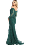 #197-833 Sheer Long Sleeve Embroidery/Glitter Embellished Trumpet Dress