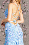 #433-322-SQN Ruched Side Cut-Out Back Velvet Sequin Mermaid Dress Corset Closure Gown