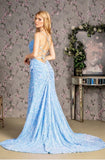 #433-322-SQN Ruched Side Cut-Out Back Velvet Sequin Mermaid Dress Corset Closure Gown