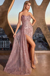 #J872 STRAPLESS FITTED GLITTER EMBELLISHED GOWN