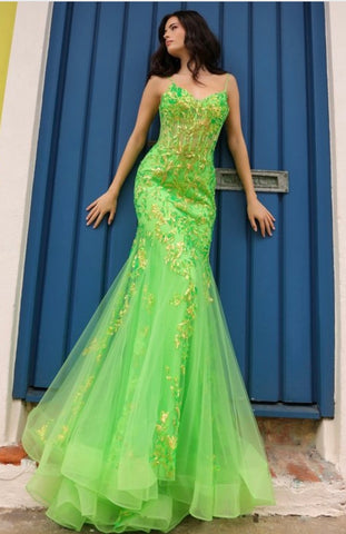 #Q1390-01-19 Neon Green Gown