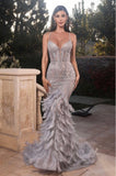 #CC2308 Lux Glitter Corset Feather Gown