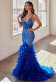 #CC2308 Lux Glitter Corset Feather Gown