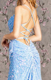 #433-322-SQN Ruched Side Cut-Out Back Velvet Sequin Mermaid Dress. Corset Closure
