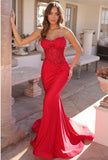 #C1345 Red Beaded Corset Mermaid Gown