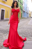 #C1345 Red Beaded Corset Mermaid Gown